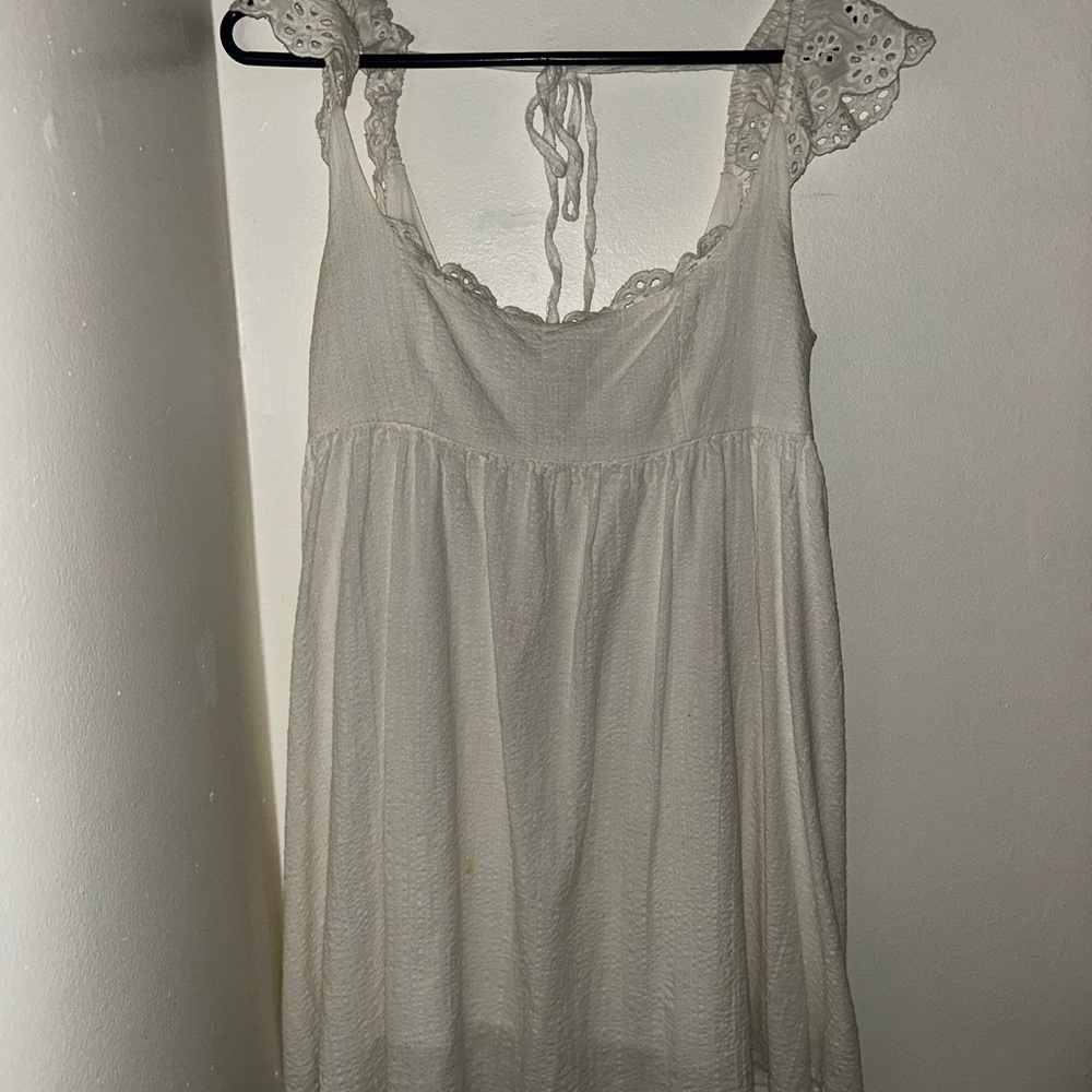 Lace-Trim Cream Mini Dress with Tie Straps